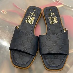 Navy slip on sandals